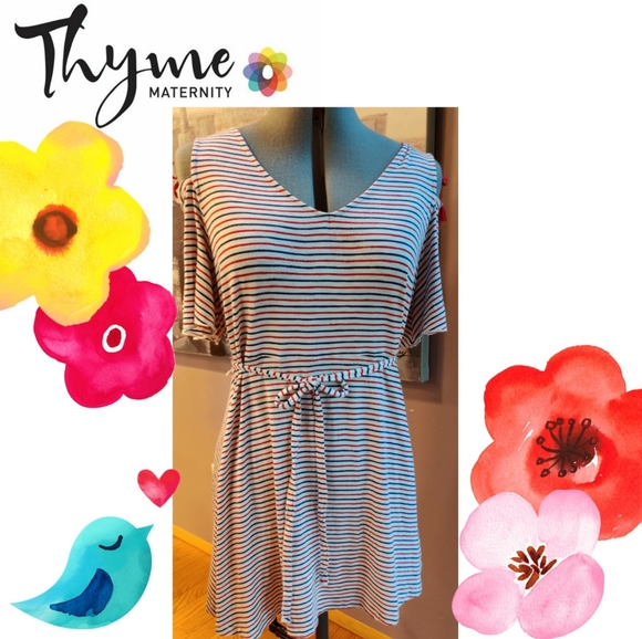 Peekaboo shoulder striped maternity shirt - Picture 1 of 8